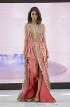 Top Quality Caftan Marocain Islamic Abaya in Dubai Evening Dress Pink Long Sleeve Evening Gowns Moroccan Kaftan