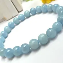 8 мм светильник синий Аквамарин Драгоценные Камни Круглые бусины эластичный браслет 7," AAA