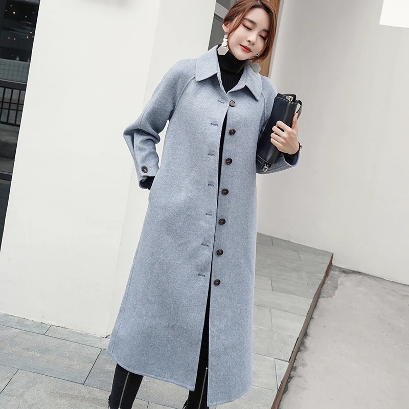 

2019 autumn and winter new double-sided cashmere coat female long section Korean wool wool knee coat women