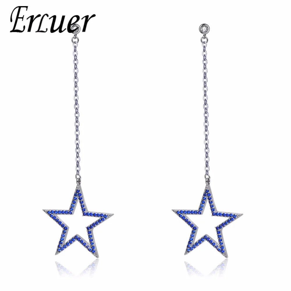 

ERLUER Women's Hanging Earrings Fashion Jewelry Five-pointed star Long Zircon Silver Drop Dangle Earring For Women Wedding Gifts