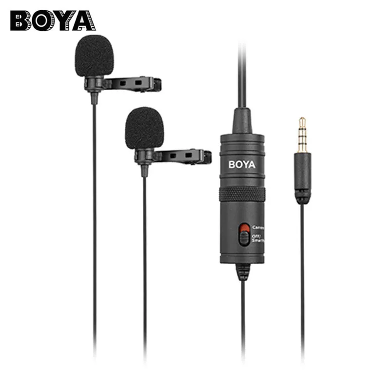 

BOYA BY-M1DM 6m Cable Dual-Head Lavalier Lapel Clip-on Microphone for Canon for Nikon for Iphone DSLR Camcorders Recording