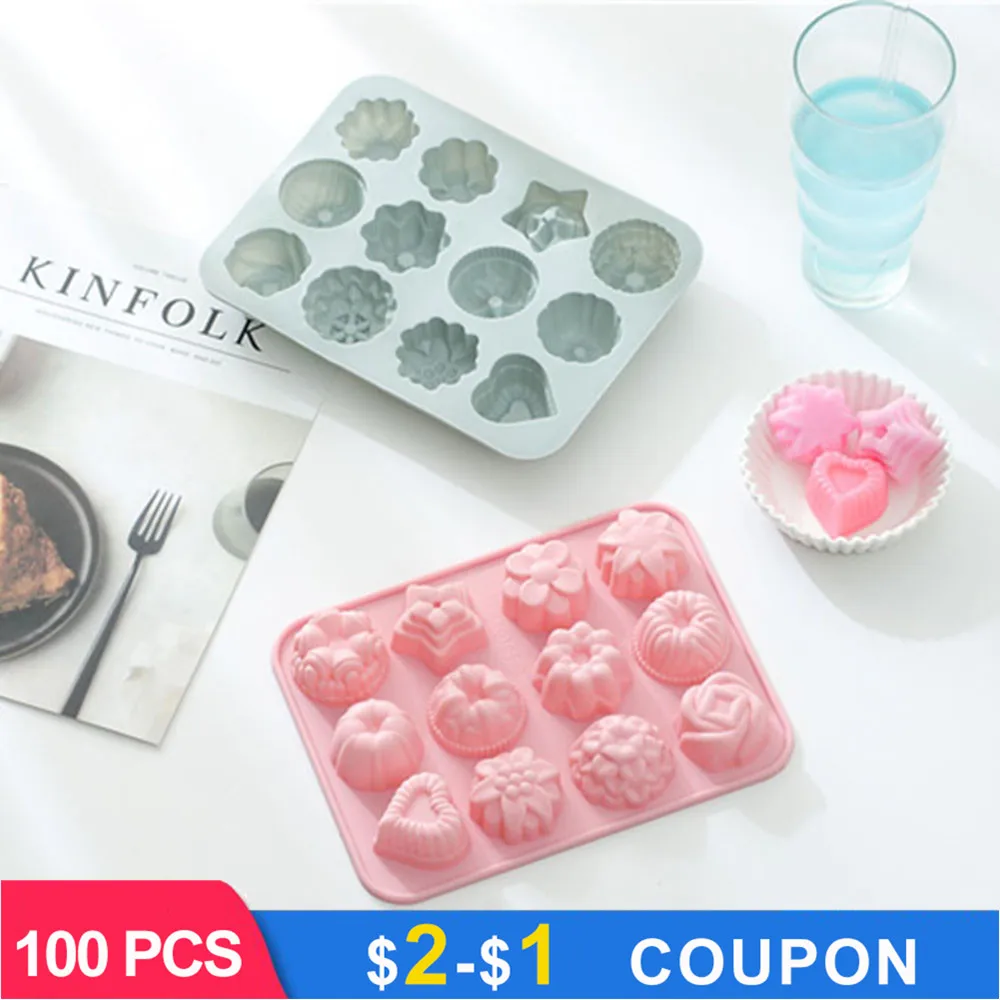 

12 Grid 3D Flowers Chocolate Silicone Molds Fondant Moon Cake Molds Candy Cake Decorating Tools Kitchen Accessories Pastry DIY