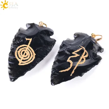 

CSJA Yoga Meditation Jewellery for Men & Women Cho Ku Rei OM AUM Natural Stone Pendant Black Obsidian Reiki Chakra Jewelry F394