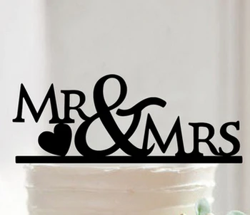 

300pcs Personalized Wedding Cake Topper Mr & Mrs heart Decoration Unique Acrylic black