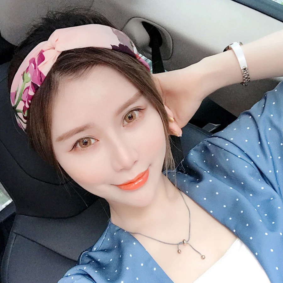 

Haimeikang Flower Print Silk Cloth Headband for Women Charm Retro Cross Elastic Hair Bands Turban Bandanas Head Scarf Girls