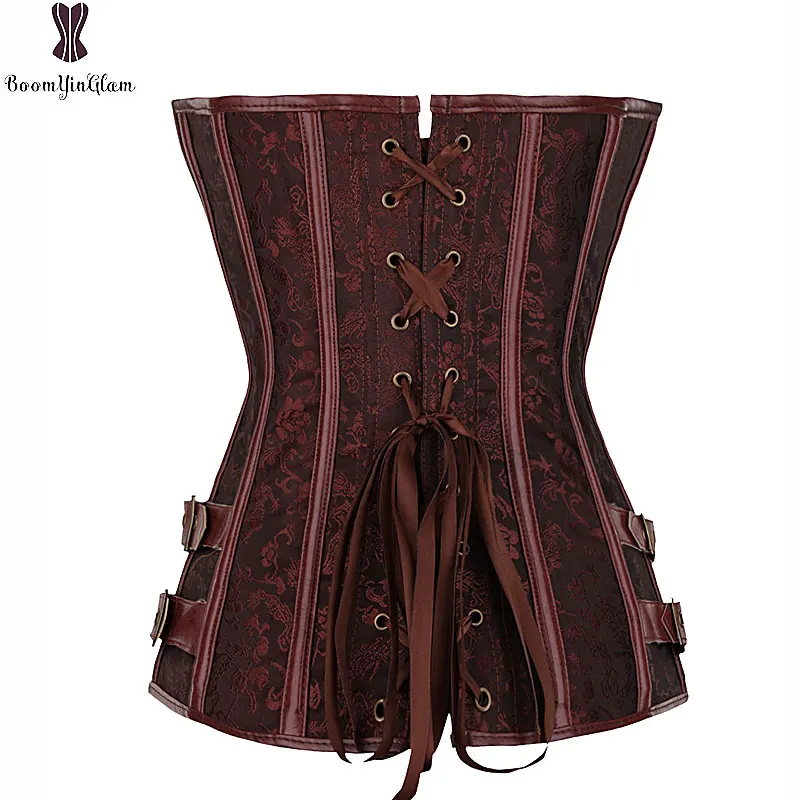 Cena Metalowe zamki klipsy Steampunk gorset skórzany ciała shapewear odzież damska steam punk gorset Retro w stylu Vintage Overbust Gothic Korse