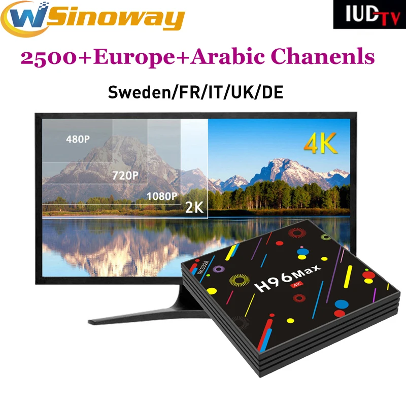 

Best Europe IPTV Box H96 MAX Android7.1 4G 32G plus IUDTV APK Free to Watch Sweden Spain Italy France UK DE Arabic IPTV channels