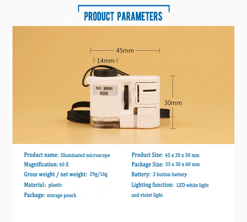 60X ручной увеличительное стекло мини Карманный микроскоп Лупа детектор валюты Ювелирная Лупа с светодиодный светильник