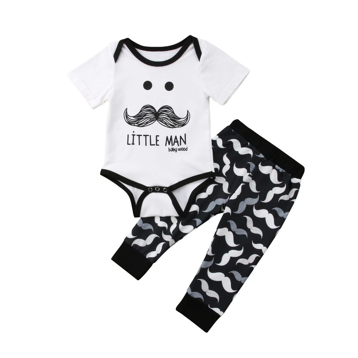 

Pudcoco 2Pcs New Newborn Baby Boys Cotton Short Sleeve O-Neck Moustache Bodysuit Long Pants Outfits Set 0-18 Months Helen115