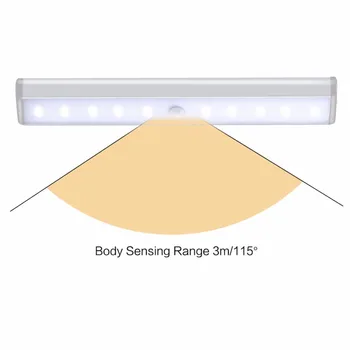 

PIR Motion Sensor LED Under Cabinet Light Auto On/Off 10 LED lights for Closet Wardrobe Cupboard Kitchen Night Light