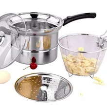 Сковорода для жарки с пароваркой, плоский нижний горшок, мини вок для жарки, газовая электрическая плита, нержавеющая сталь, стеклянная крышка