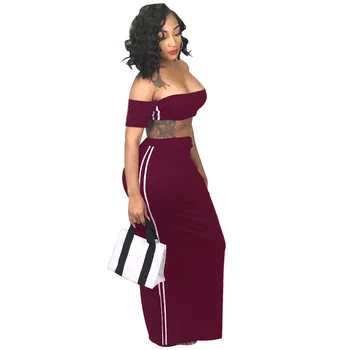 

2020 New Fashion Two Piece Women Set Sleeveless Strapless Crop Top and Skirt Set Side Striped Sexy Two Piece Set Summer Outfits