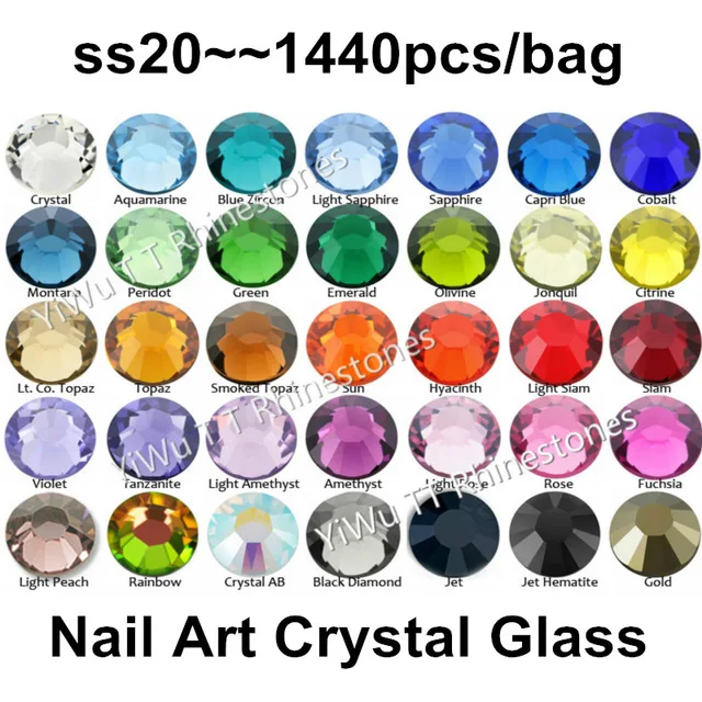 Супер Блестящий 1440 шт./пакет, SS20(4,6-4,8 мм) разноцветный Кристальный 3D с плоской задней частью не исправленный для искусства ногтя Стразы Украшения