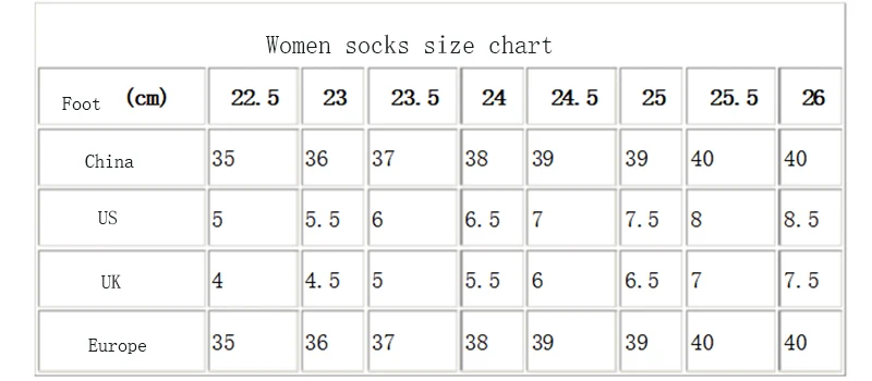  women socks size chart