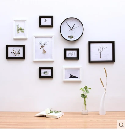 Image Kingart Large Wooden Photo Frame Wall Clock Picture Frame Home Hanging Photo Frame with Wall clock