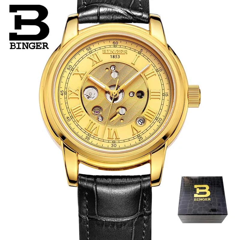 Бингер сталь золотые часы мужские повседневные Скелет водонепроницаемые светящиеся часы военные часы автоматические механические часы - Цвет: 08