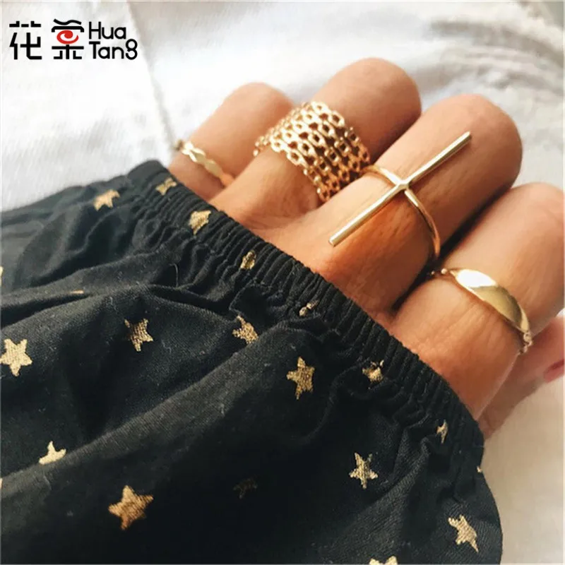 

HuaTang 7pcs/set New Fashion Trendy Gold Color Ring Set Simple Steampunk Geometric Anillos Anel Knuckle Ring Jewelry 6137