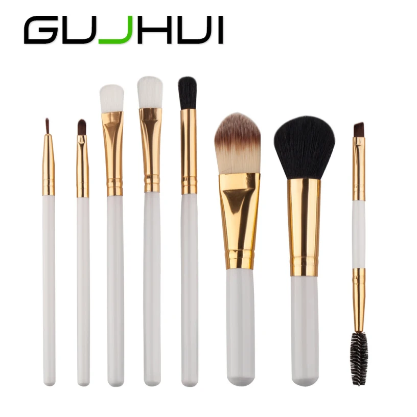 

2017 Hot GUJHUI 8PCS Wood Handle Powder Foundation Cosmetic Makeup Brush Blusher Eye Shadow Eyebrow Brushes Set Kit for Beauty