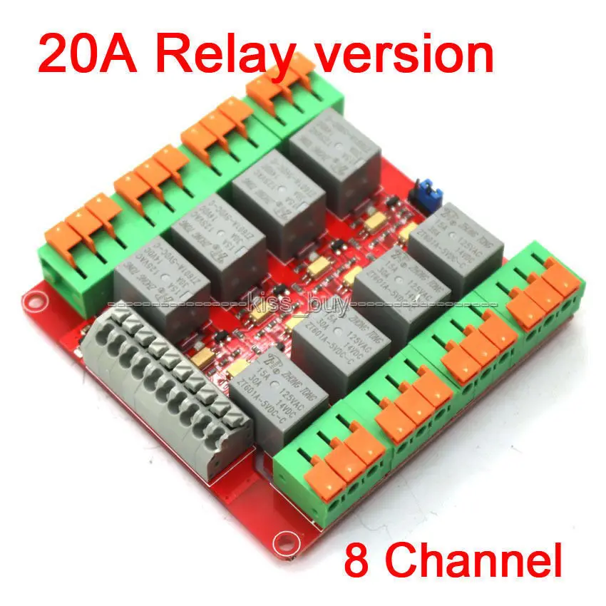1/2/4/8/16 системы безопасности-канальный 20A реле Управление Модуль Высокий/Низкий уровень 1ch 2ch 4ch 8ch 16ch Управление; 5v для UNO R3 Raspberry Pi 3 Модель B+ BEW - Цвет: 8 Channel Relay