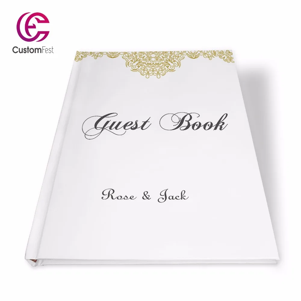 Wedding Gold decorated personalized Guestbook GB005V