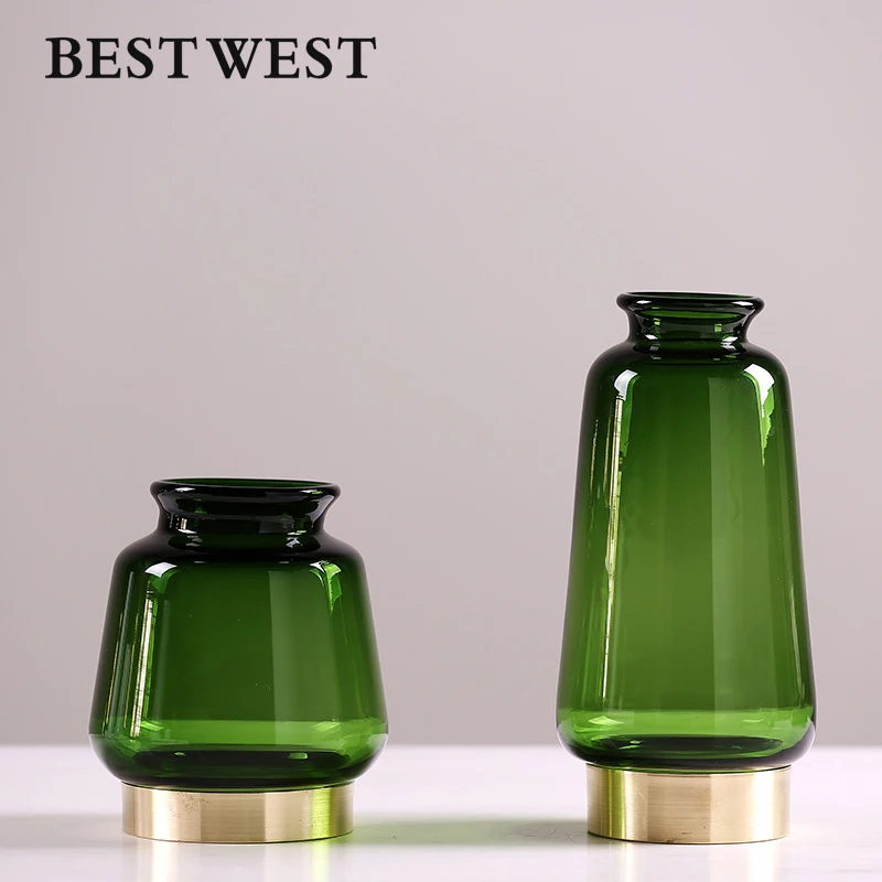 

Simple Metal Ring Jade Green Glass Vase Creative Glass Vase Simple Crafts Figurines Miniatures Home Decoration Accessories Gifts