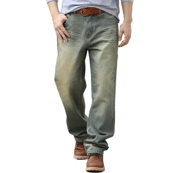 

Retro Color Large Size W30-W44 Wide Leg Loose Blue Jeans Men Skateboard Pants Mens Baggy Hip Hop Jeans Big and Tall Clothing