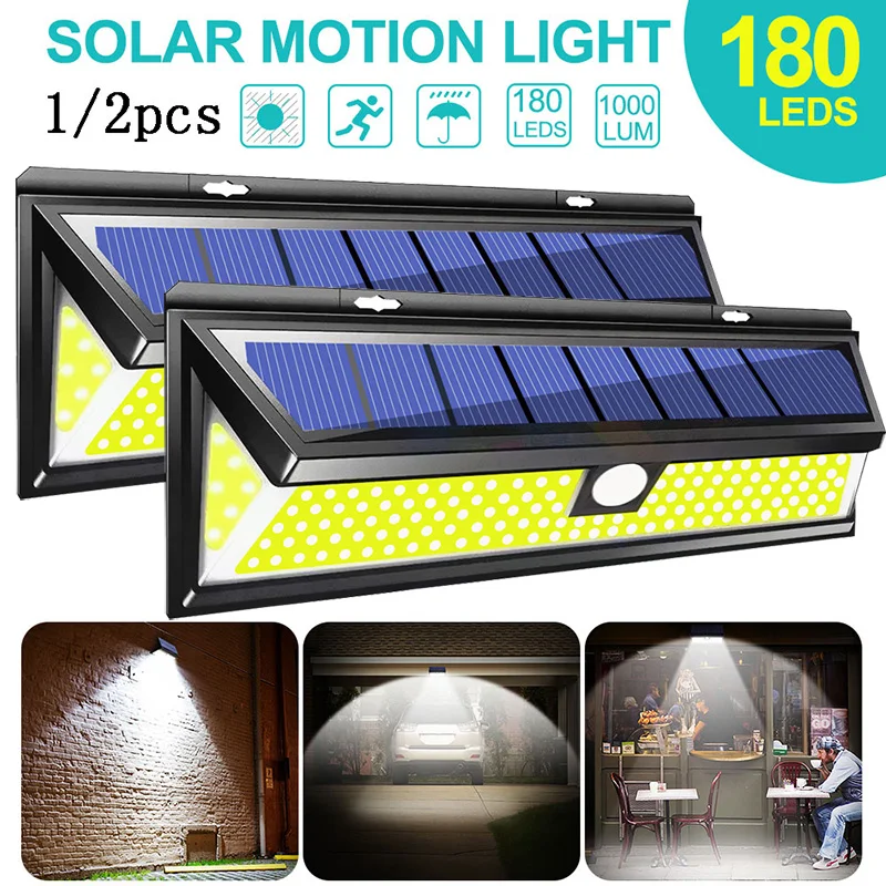 

180 LED Solar Light PIR Motion Sensor Outdoor 3 Modes Solar Wall Lamp Waterproof Energy Saving Security Garden Yard Lights