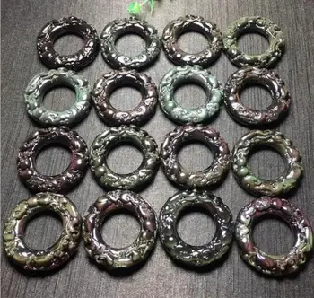

Natural Rainbow Eye Obsidian Double-sided Carving Transfer Ring Pendant Men and women Black Obsidian Pendant o30#