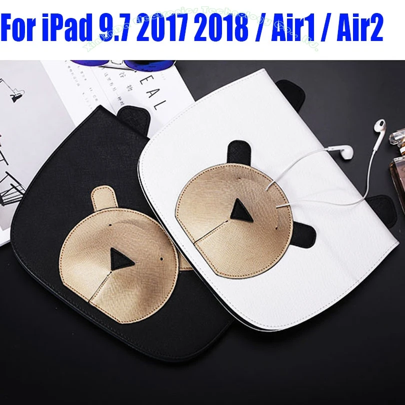 

Fashion Lovely Bear PU Leather Smart Case For IPad 2017 2018 Air/Air2 Cover for New iPad 9.7 ID706
