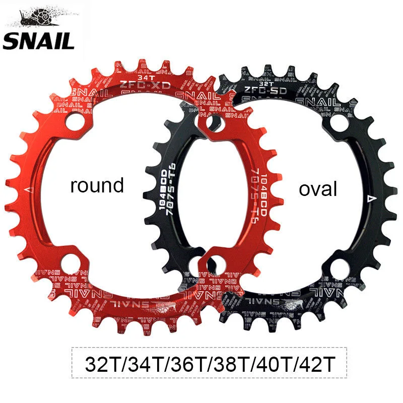 

Snail MTB Chainring 104BCD Narrow Wide Single Speed Mountain Road Bike Oval Chain Ring Crankset 7075 Bicycle Chainwheel 32T-42T