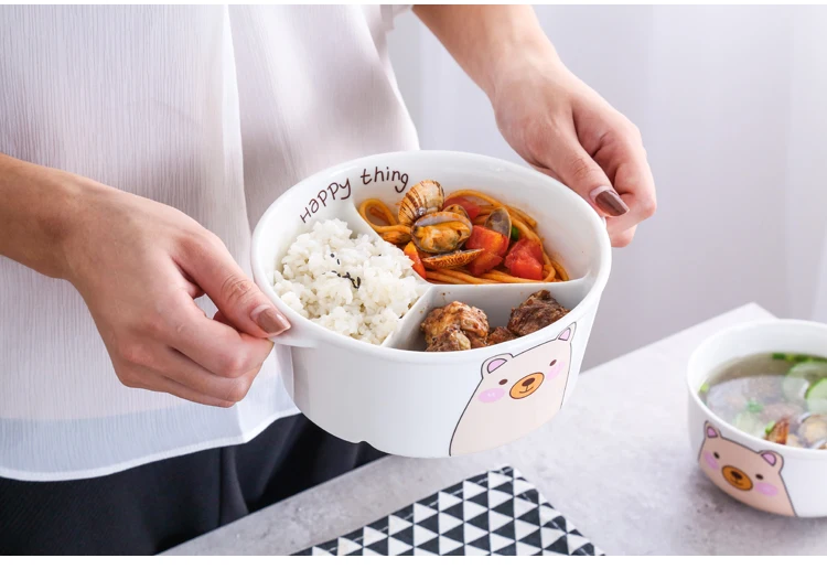 Новейший японский Kawaii мультяшный керамический Ланч-бокс круглый Procelain Bento миска для ланчбокса портативный контейнер для еды набор посуды