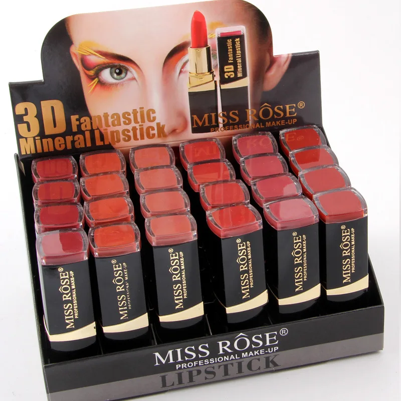 

24pcs/lot MISS ROSE Long-lasting Sexy Red Matte Batom Lipstick Cosmetic Long Lasting Miosturizing Makeup Lip set Free Shipping