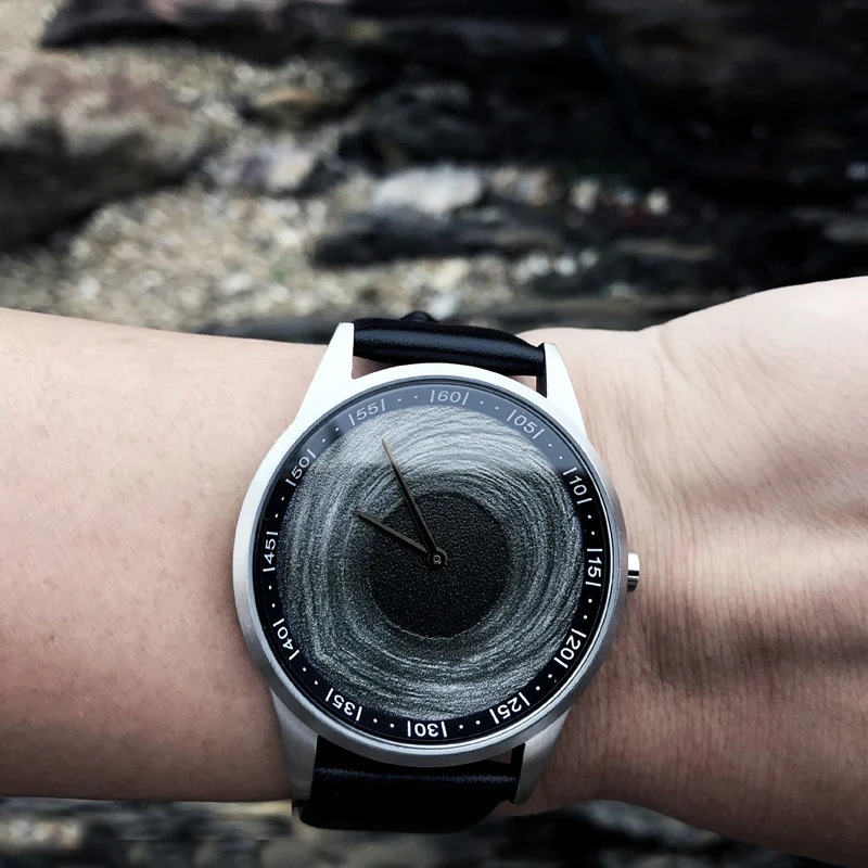 Enmex Дизайнерские наручные часы с 3D черным отверстием, креативный дизайн, чехол из нержавеющей стали, картина маслом, кварцевые часы