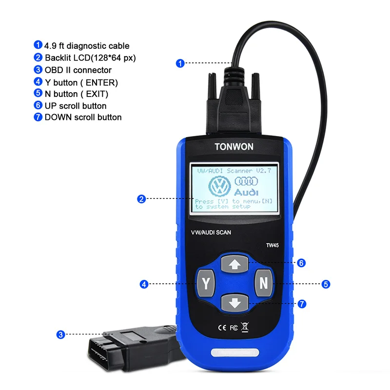 Новейший Tonwon TW45/TW69 Диагностика vag сканирующий инструмент для большинства автомобилей VW и Audi высококачественный диагностический сканер OBD2