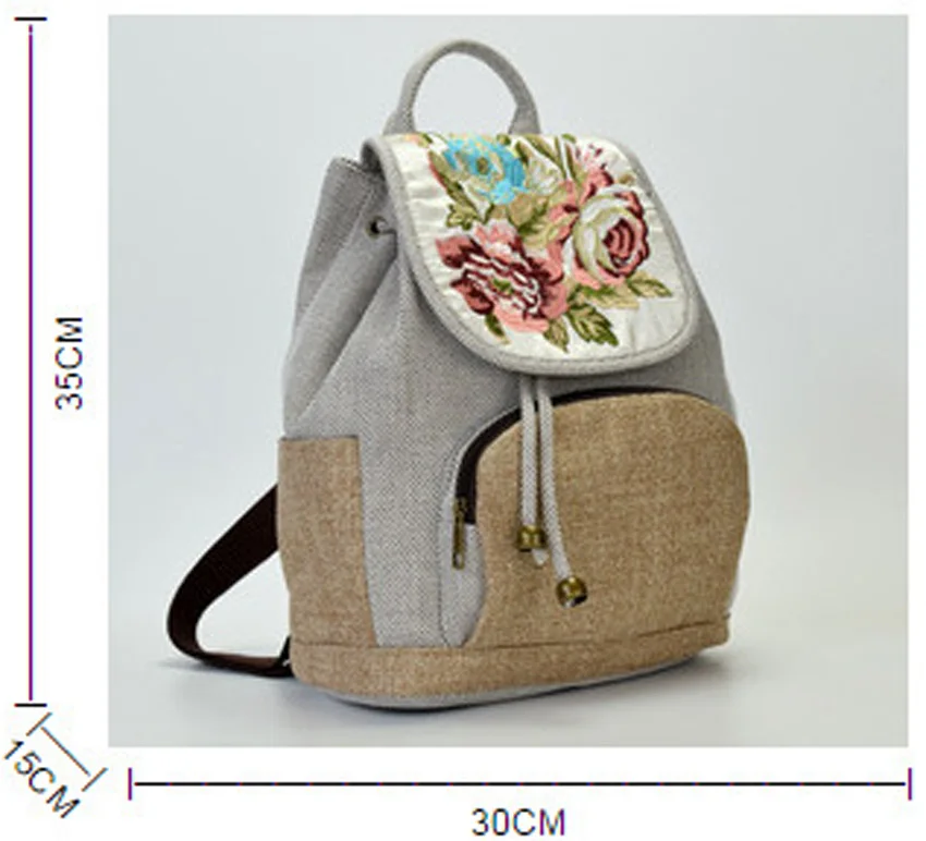 Винтажный женский рюкзак, рюкзак с цветочной вышивкой, Холщовая Сумка на плечо для путешествий, льняной рюкзак для девочек, школьный женский рюкзак, Mochila