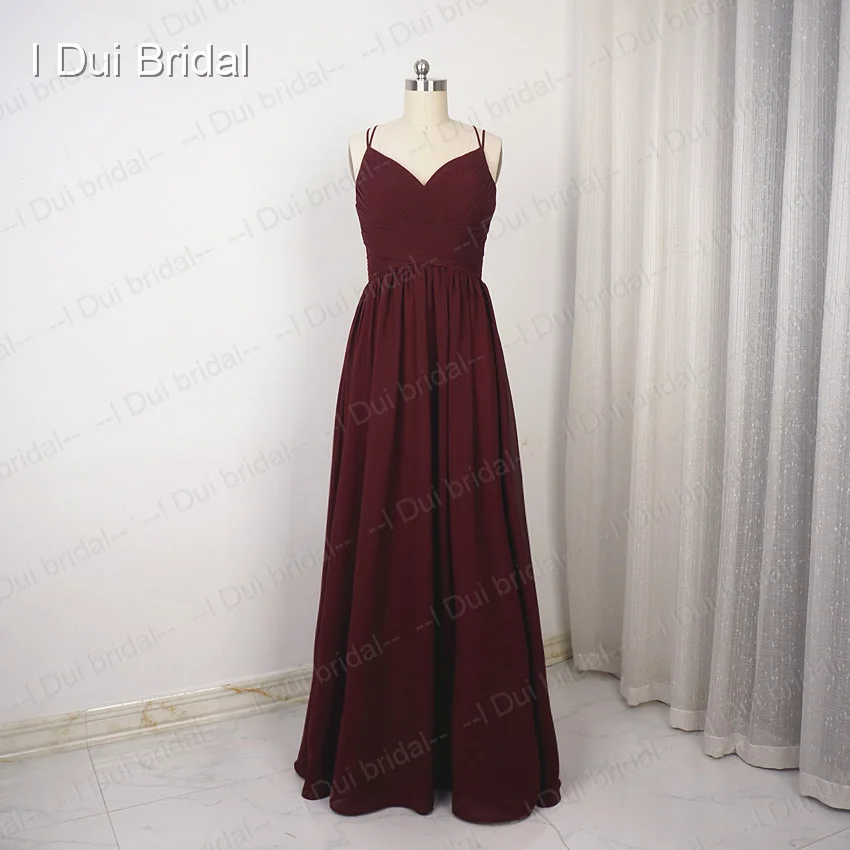 Шифоновое простое платье подружки невесты на тонких бретельках, свадебное платье для особых случаев - Цвет: burgundy