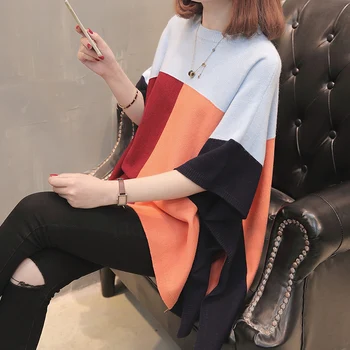 

New Spring Women Half Sleeve Sweater Loose Style Cloak Shawl Coat Korean Loose Blouse Multi Sleeves Mid-long Vertion Pullover