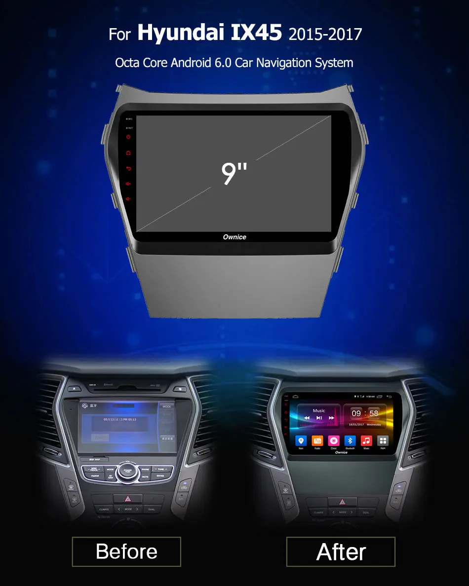 Clearance Android 8.1 2GB RAM 8Core 4G SIM LTE CAR DVD Player GPS Map Bluetooth 4.1 RDS Radio Wifi for Hyundai IX45 2015 2016 2017 0