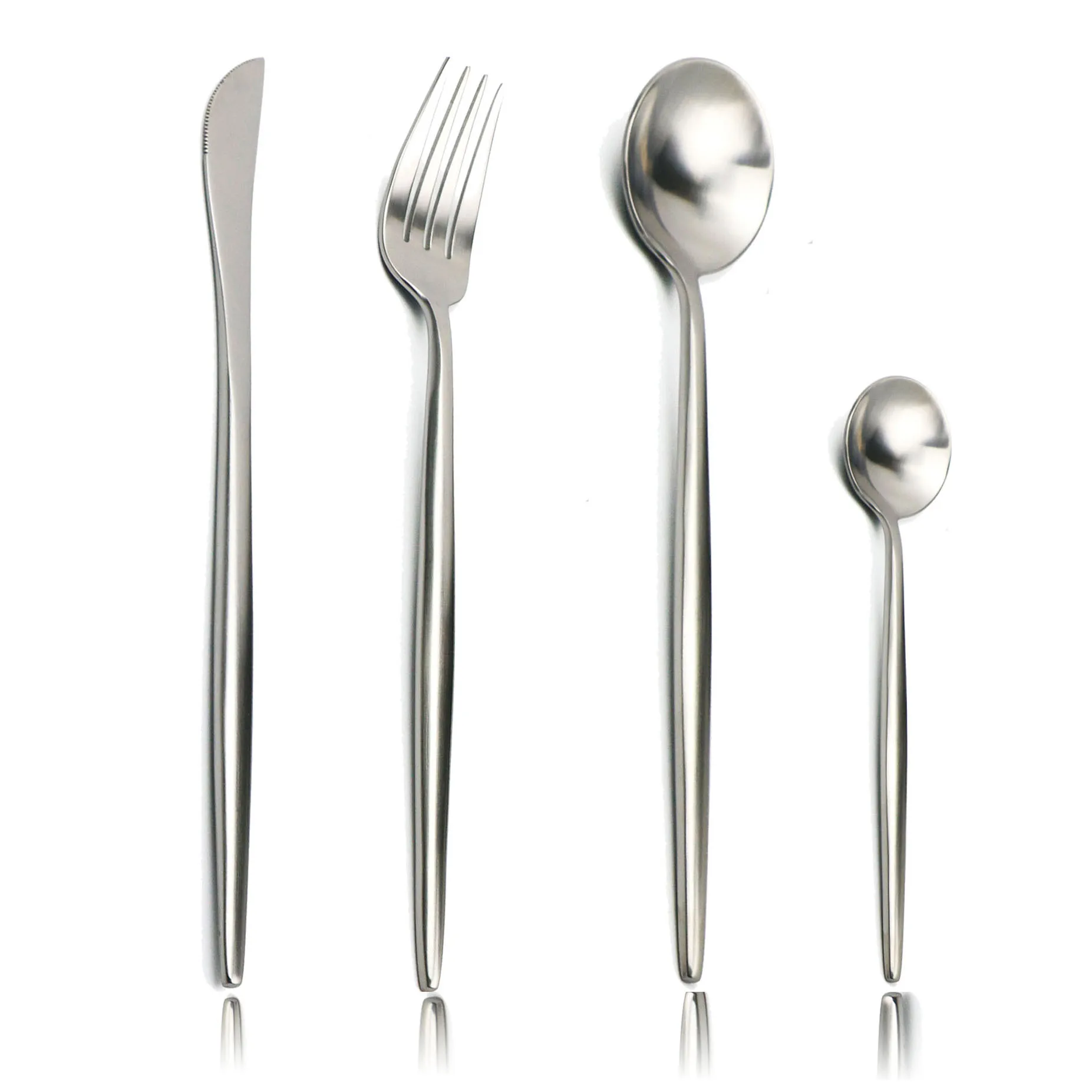 

Silver Matte Stainless Steel Flatware Cutlery Dinner Set Dinnerware White Tableware Set Knives Forks Coffee Spoons Dropshiping