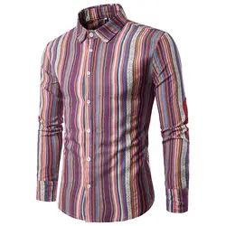 Новинка 2017 года осень стильные брендовые Для мужчин рубашка Slim Fit Для мужчин рубашка с длинными рукавами Рубашка в полоску Для мужчин