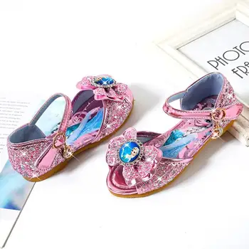 

New Autumn Summer Girls Sandals Cartoon Elsa Princess ChildFlat Sandals Open-Toe Bowtie School Party Shoes Girls Princess Sandal