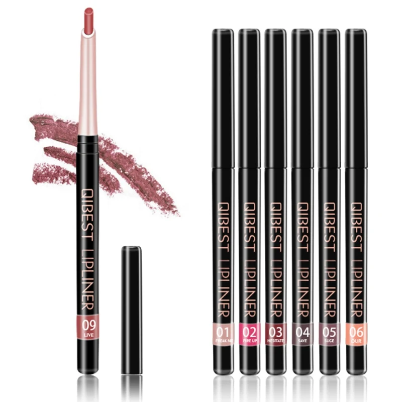 12PCS Lip Liner Set Long Lasting Waterproof Non-stick Cup Colorfast Automatic Rotation Lip Liner Lipstick Kit