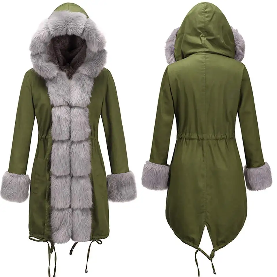 Зимняя женская куртка из искусственного меха, утепленная, теплая, средней длины, женское хлопковое пальто, тонкая, с капюшоном, меховым воротником, парки, повседневная верхняя одежда, PR629