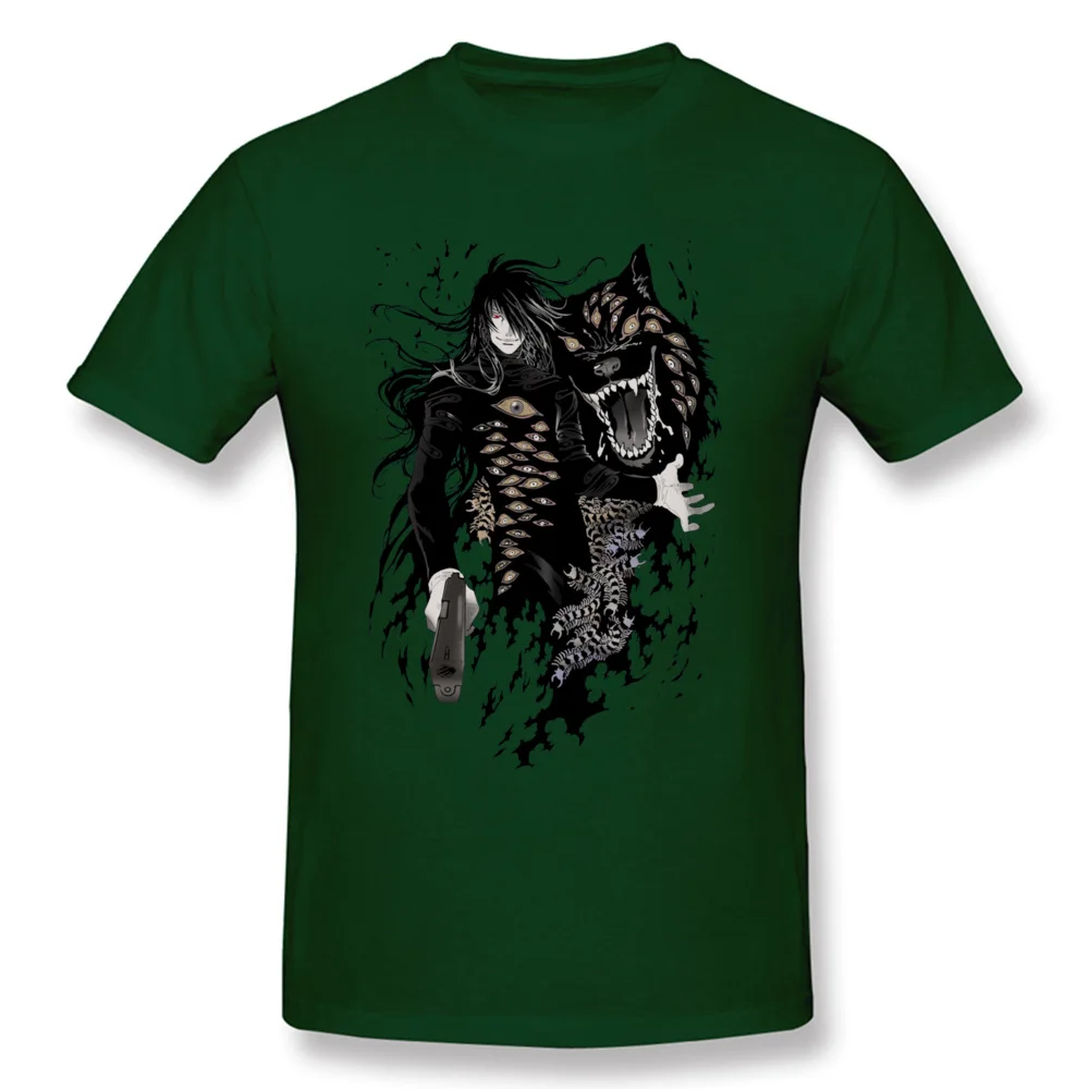 Фирменная новинка, Мужская футболка, Хеллсинг Алукард футболка, повседневные Топы И Футболки, японское аниме вампира, Мужская футболка с сумасшедшим котом, дизайнерская уличная одежда - Цвет: Dark Green