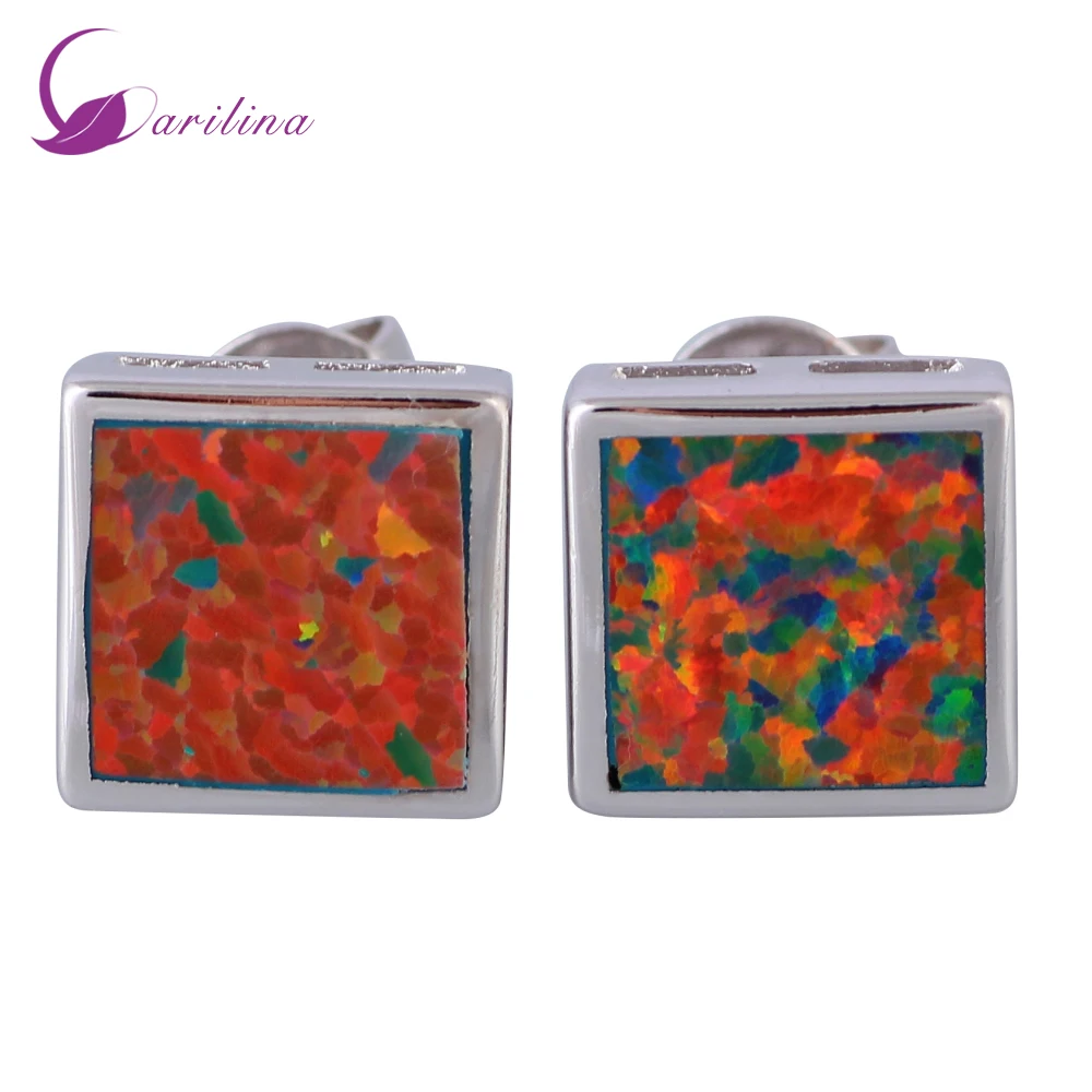 

Fashion Bijoux Square Orange opal Silver Jewelry women's earrings Cute tortoise fashion jewelry E394