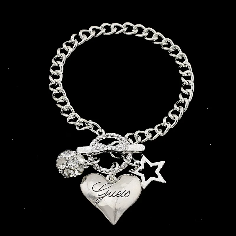 

Hot Sale Love Heart Charms Bracelets For Women Gold Silver Color Bileklik Bracelet&Bangle Jewelry Europe American Style Jewelry