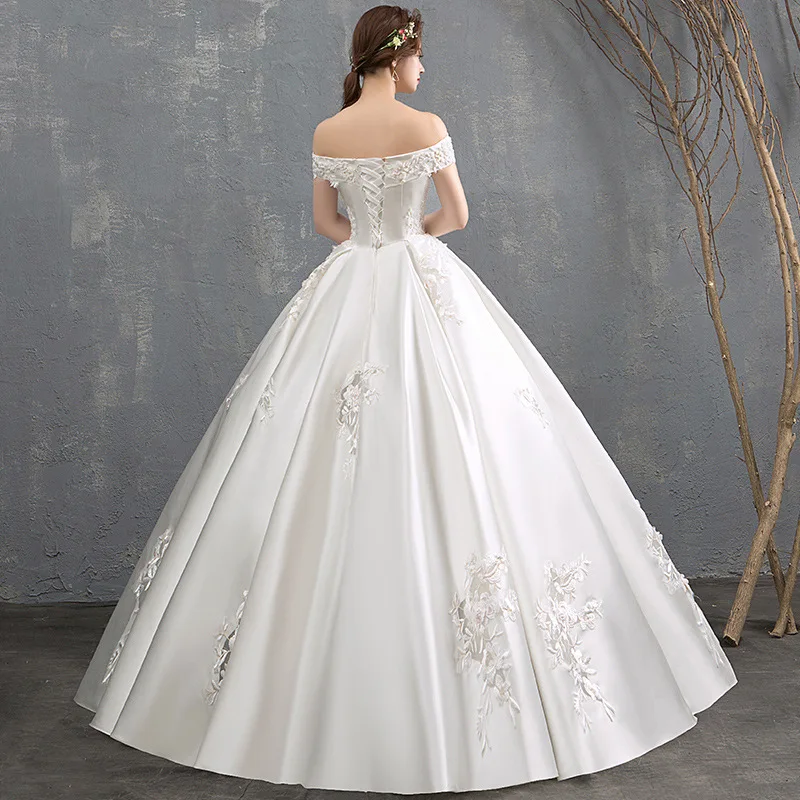 Новое винтажное свадебное платье Mrs Win роскошное атласное с вырезом «лодочкой» бальное платье принцессы с классическим бисером Vestido De Noiva размера плюс F