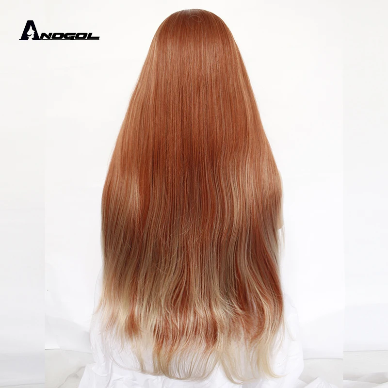 ANOGOL 350 Auburn Copper Red Long Straight Middle Part Synthetic Lace Front Wig For Black Widow White Women Natural Hair Wigs