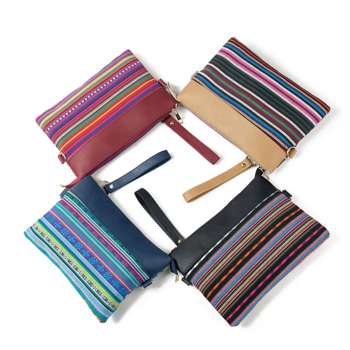 

2019 Hot Sell Stripe Women's Hand Take Package Nation Wind Scenic Spot Women's Single Shoulder Woman Package