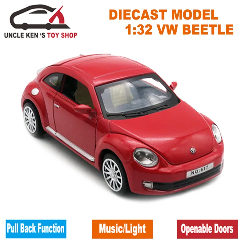 1/32 масштаб VW Beetle литые под давлением модели автомобилей, подарок для мальчиков, металлические игрушки с открывающимися дверцами/функция оттягивания/музыка/светильник - Цвет: Красный